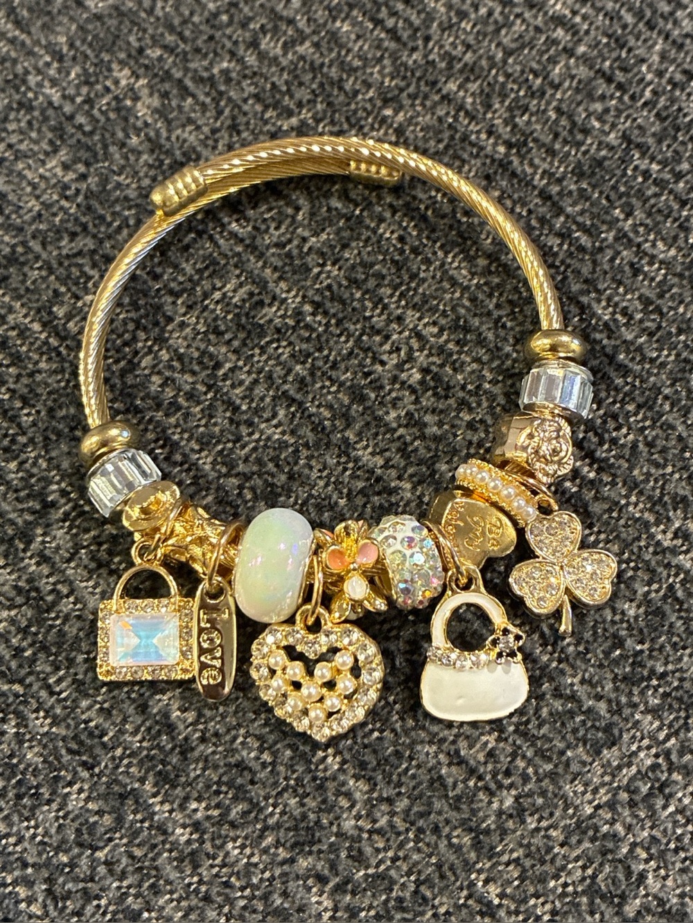 Gold Charm Hoop Bracelet with Multicolor Accents